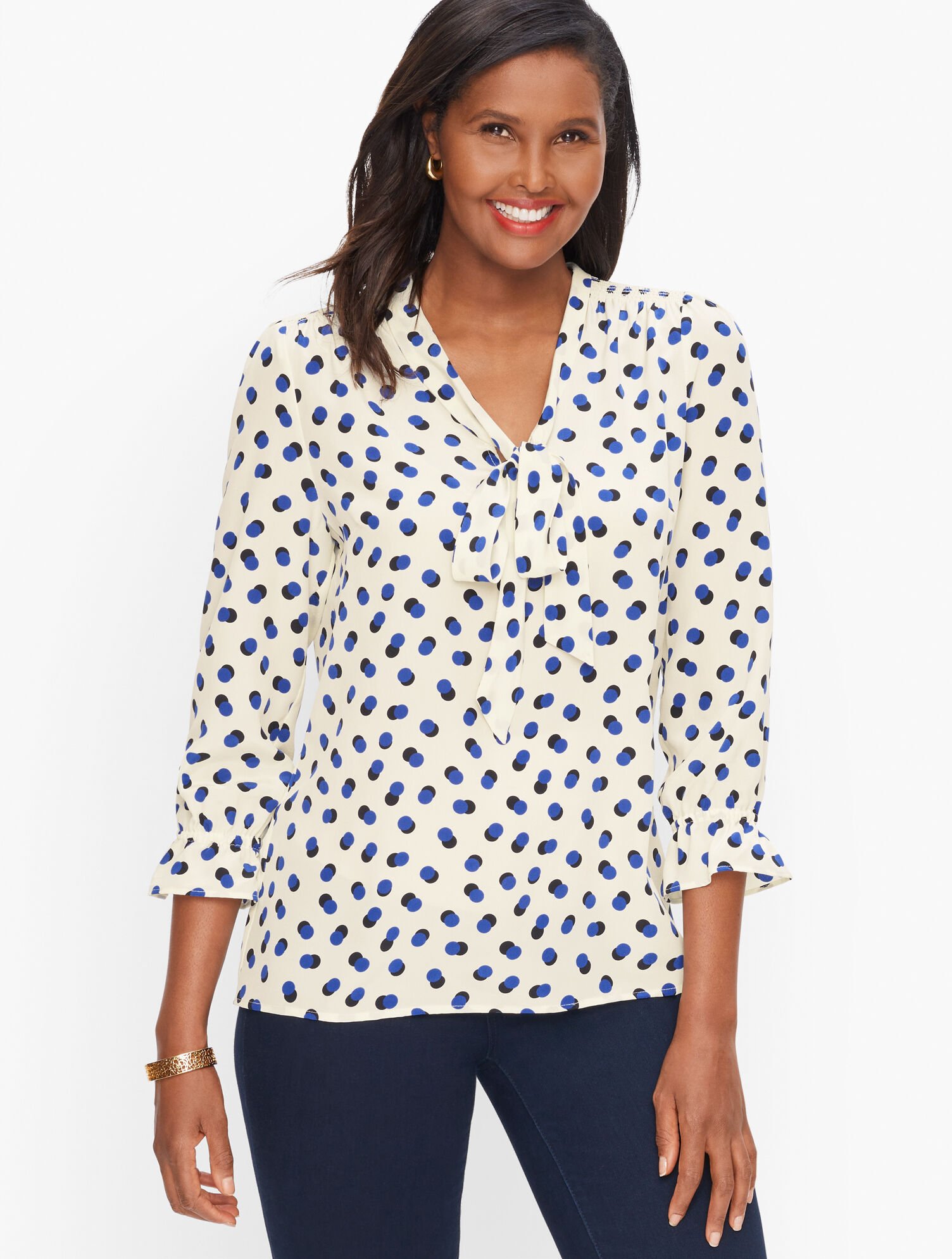 Pure Silk Feminine Top Shifting Dots Talbots