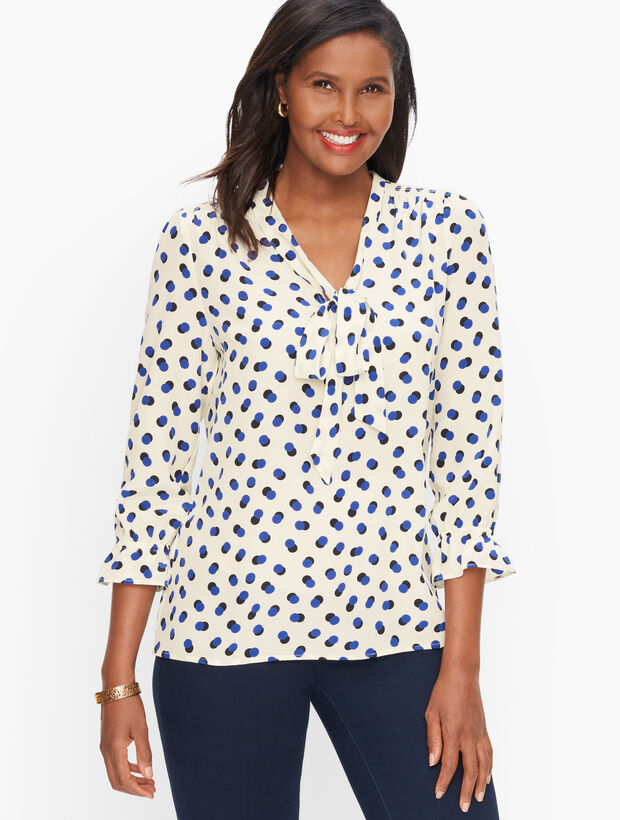 Pure Silk Feminine Top - Shifting Dots