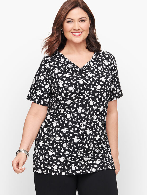 Knit Jersey Keyhole Twist Top - Floral