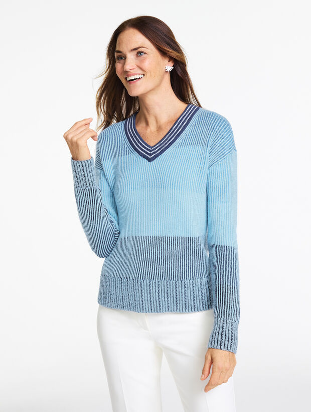 V-neck Sweater - Ombr&eacute; Stripe