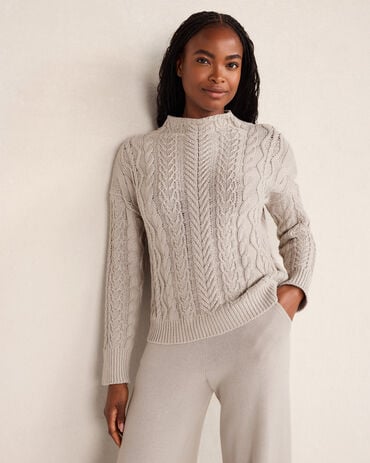 Organic Cotton Cable Mockneck Sweater
