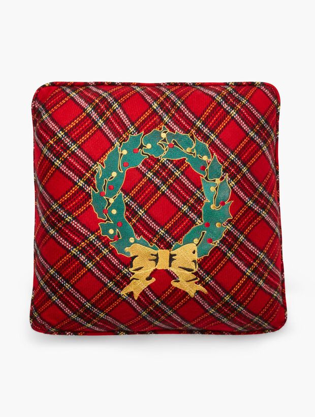 Wreath Embellished Tartan Plaid Pillow