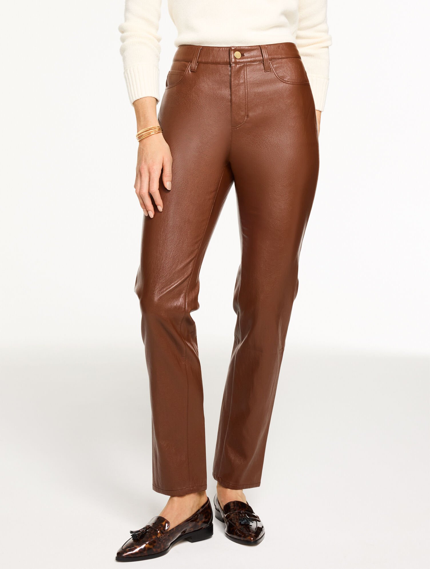 Straight Leg Faux Leather Tan Trousers Josie Faux Leather Trouser