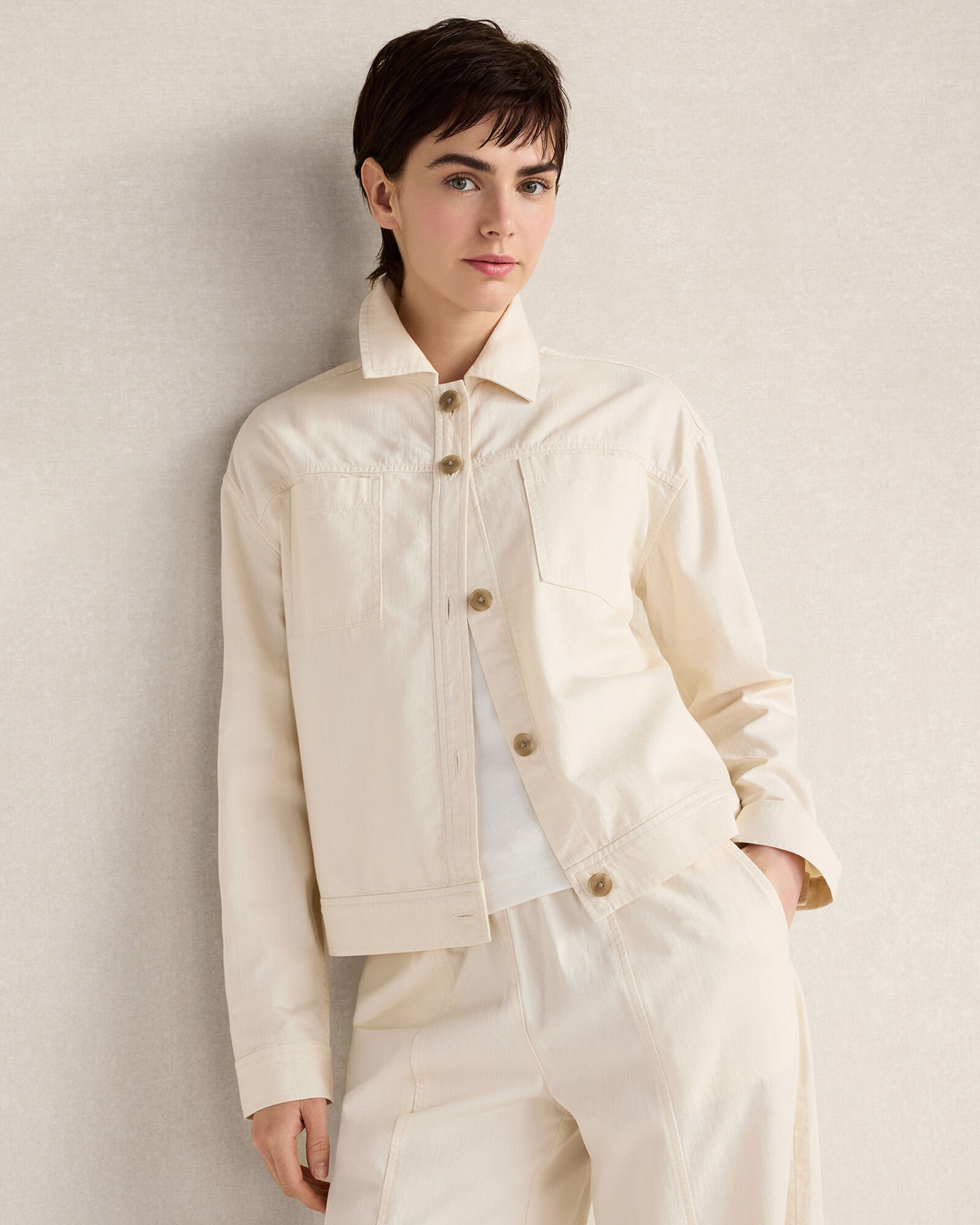 Cotton Ecru Denim Boxy Jacket