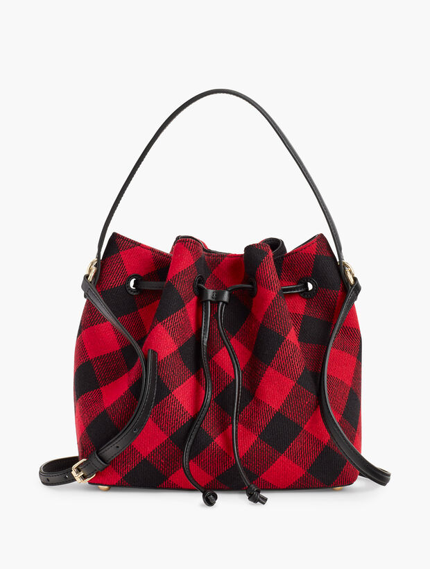 Buffalo Plaid Drawstring Bucket Bag
