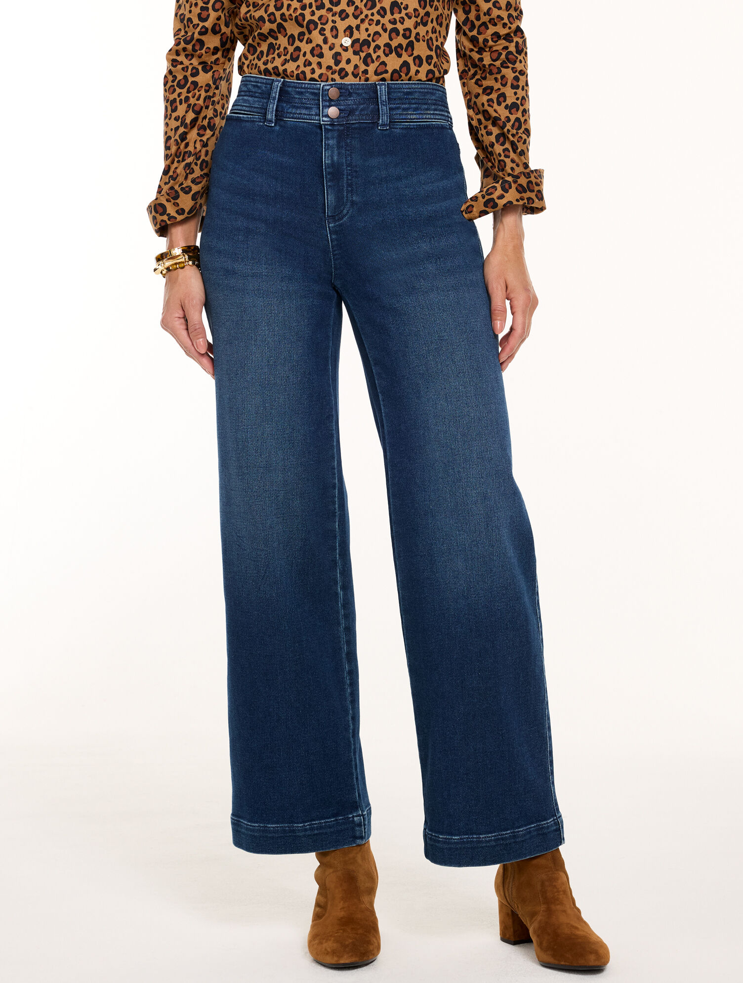 Knit Denim Wide Ankle Jeans - Holland Wash