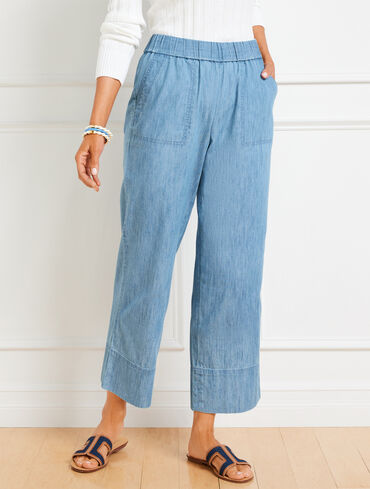 Pull-On Wide Leg Crops - Chambray