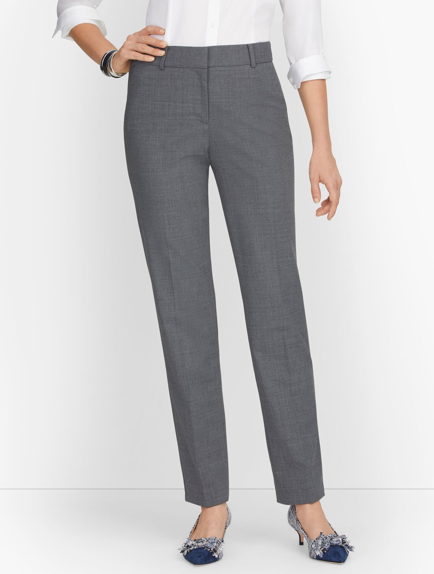 Wool Ladies Grey Straight Leg Trousers Grey Flannel Lily Wide Leg