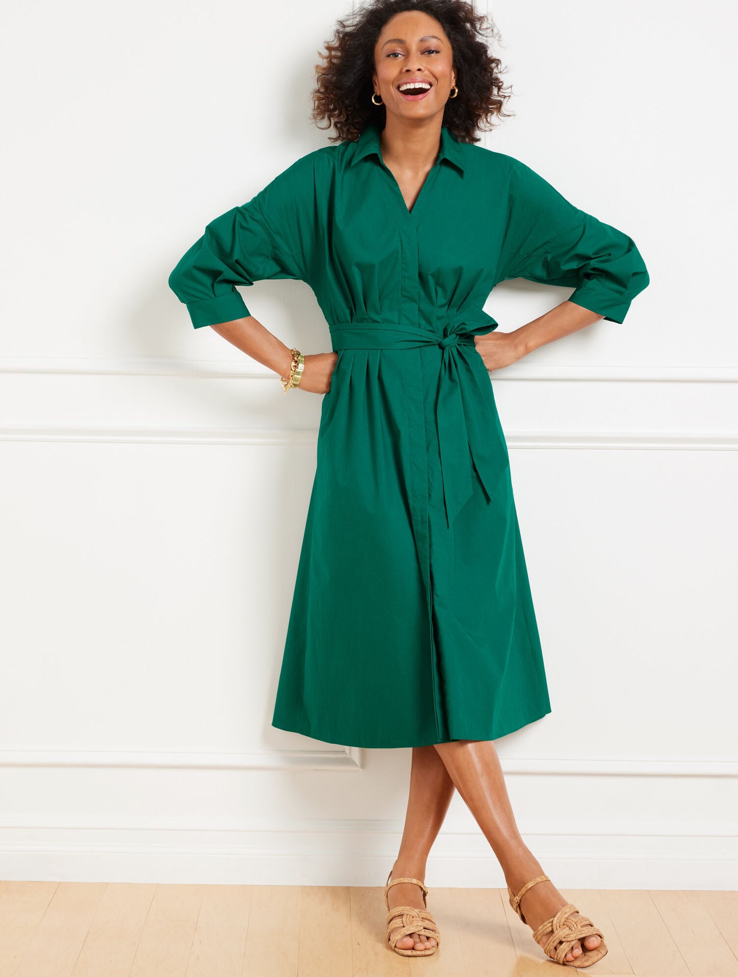 Modern Poplin Puff Sleeve Shirtdress | Talbots