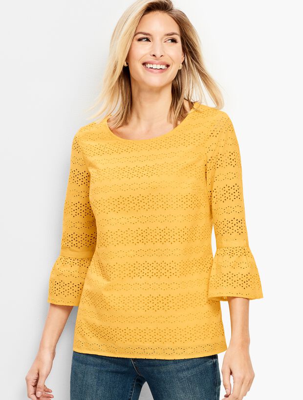 Eyelet Flounce-Sleeve Top
