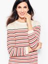 Three-Quarter-Sleeve Pointelle Pull-On Sweater - Striped