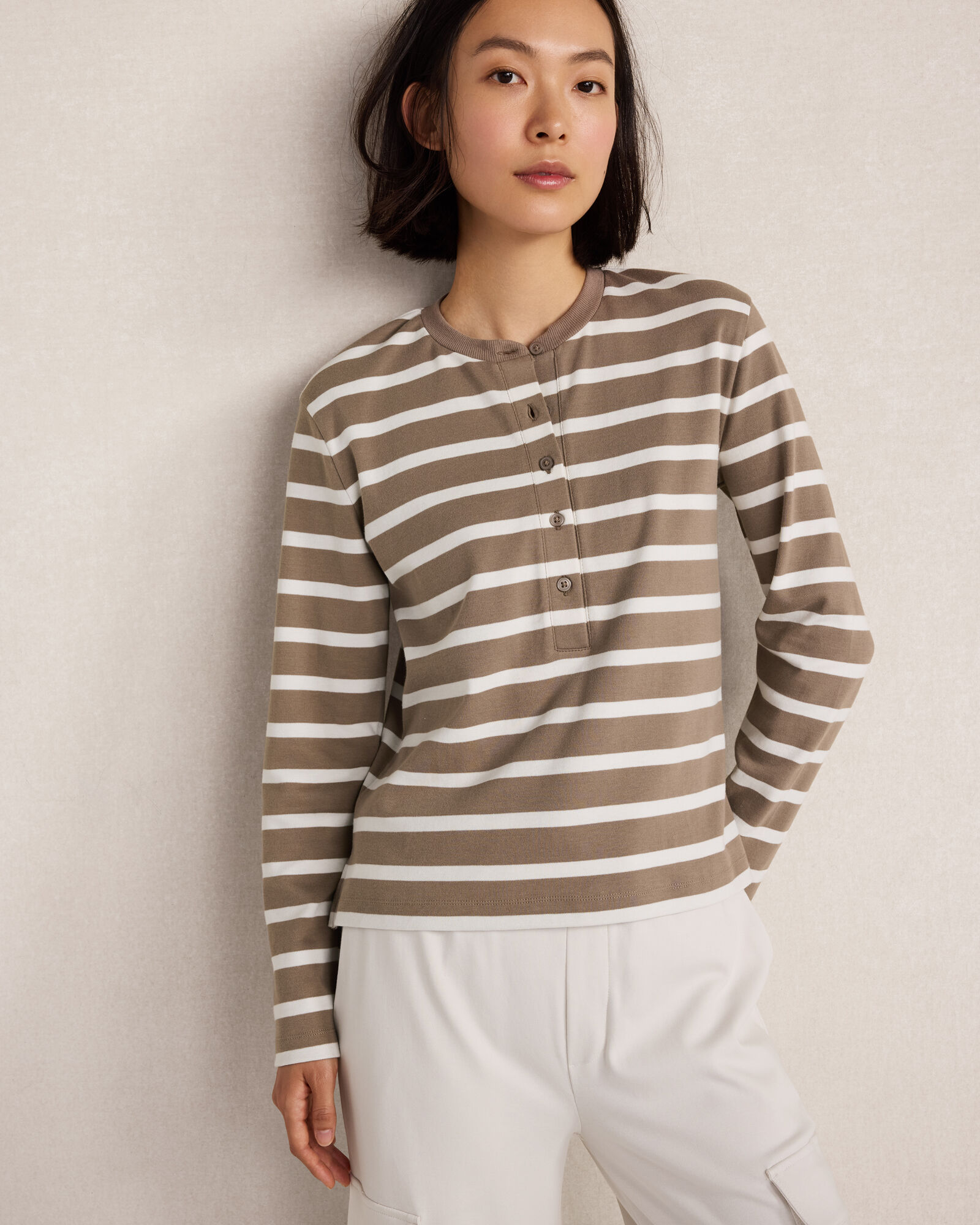 Organic Cotton Interlock Striped Henley Tee
