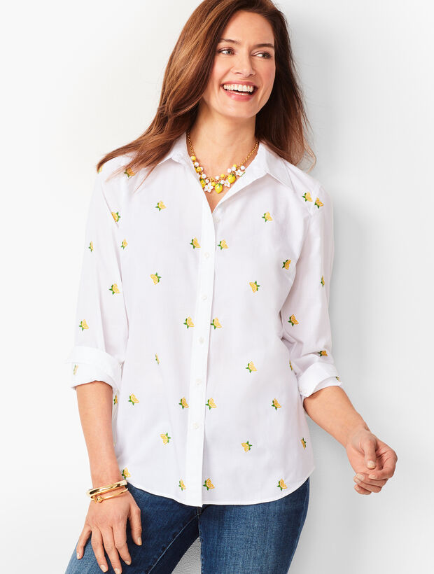 Classic Cotton Shirt - Embroidered Lemons