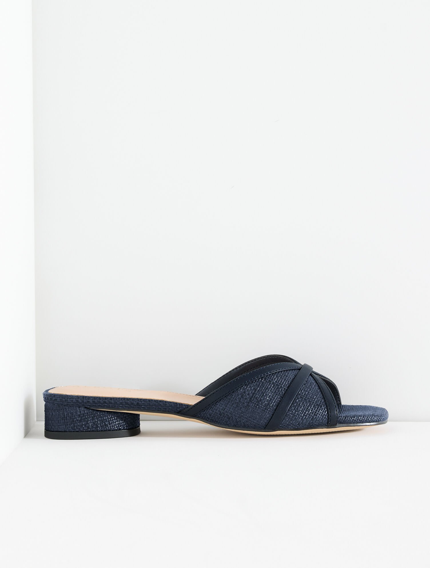 Val Block Heel Slides - Shimmer Raffia