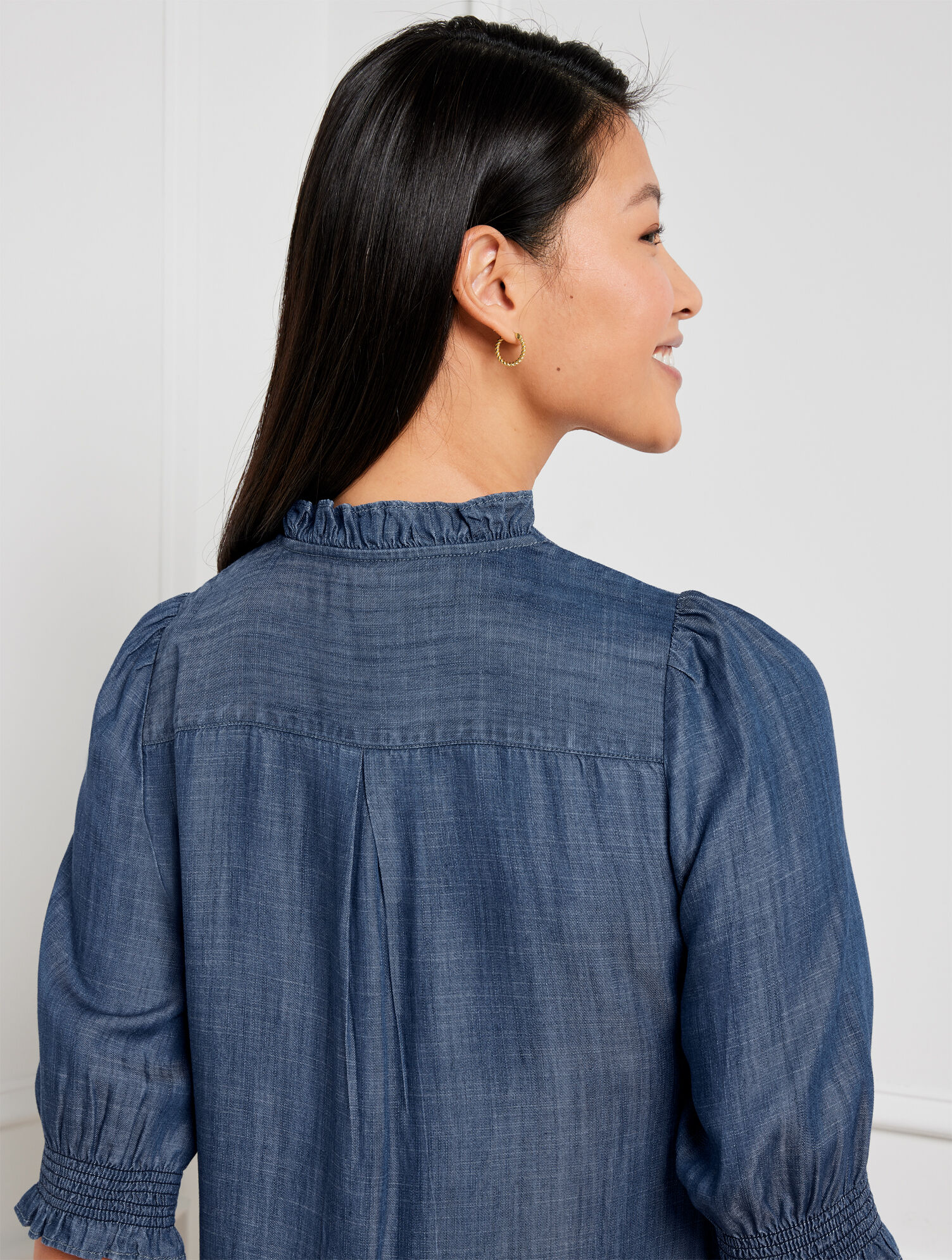 Smocked Sleeve TENCEL&trade; Denim Dress