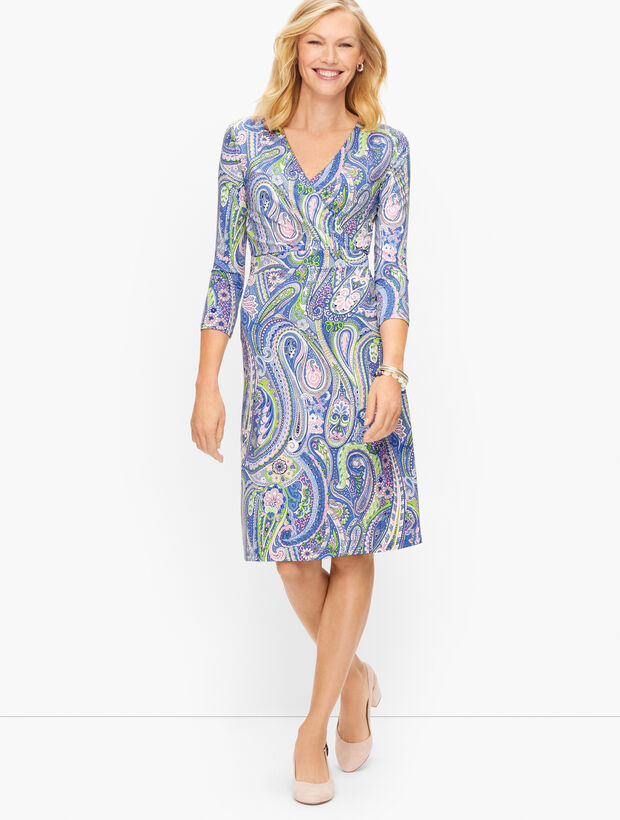 Jersey Faux Wrap Paisley Dress
