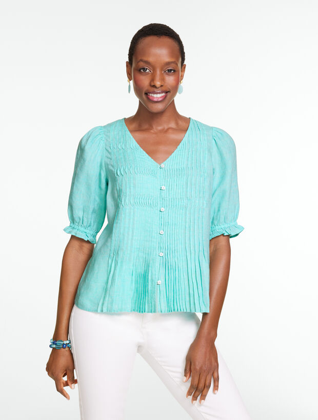 Pleated Linen Top - Cross-Dyed