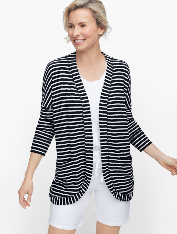 Soft French Terry Open Cardigan - Stripe
