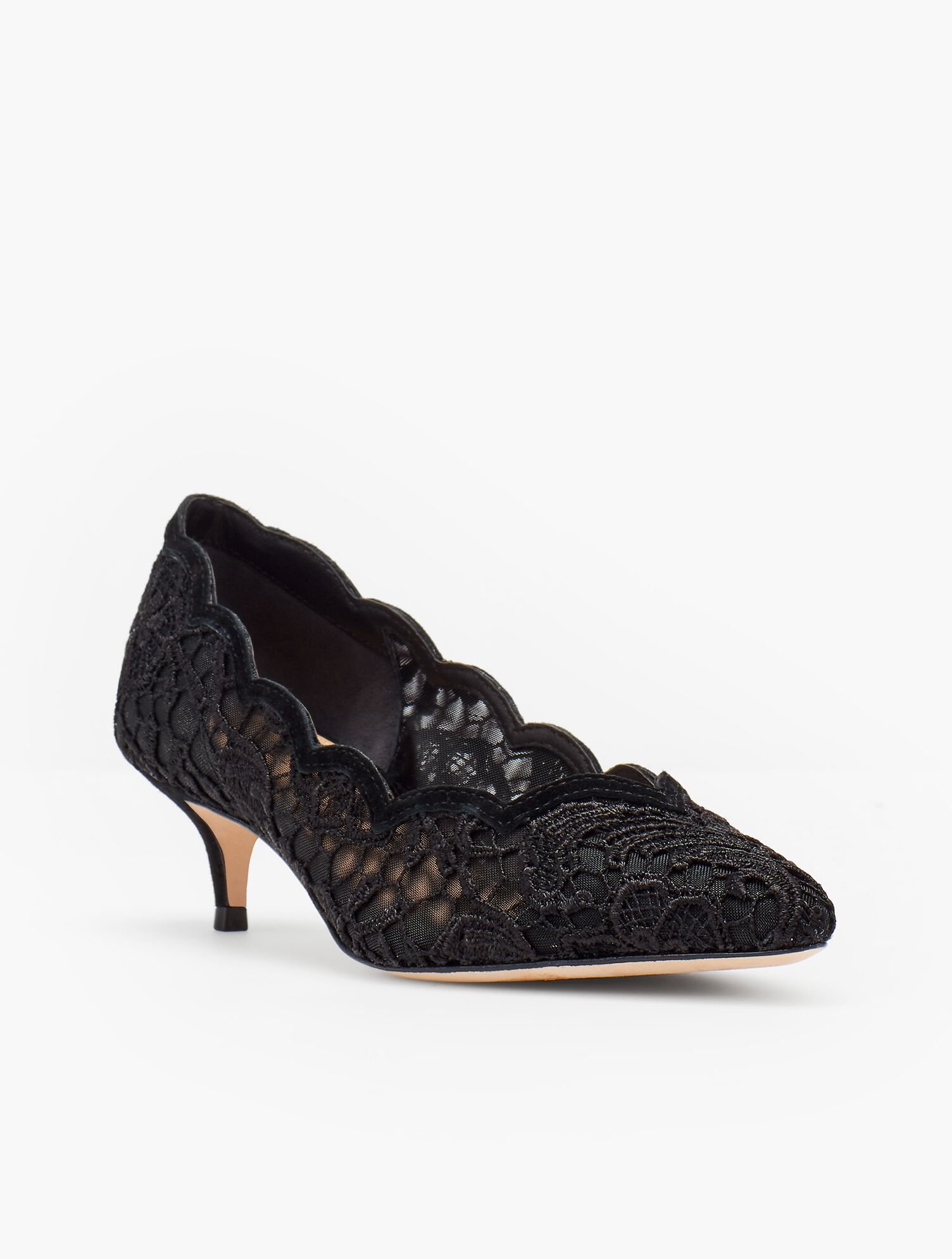 Sylvie Kitten Heel Pumps - Scallop-Edge Lace