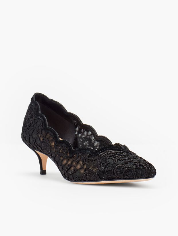 Sylvie Kitten Heel Pumps - Scallop-Edge Lace