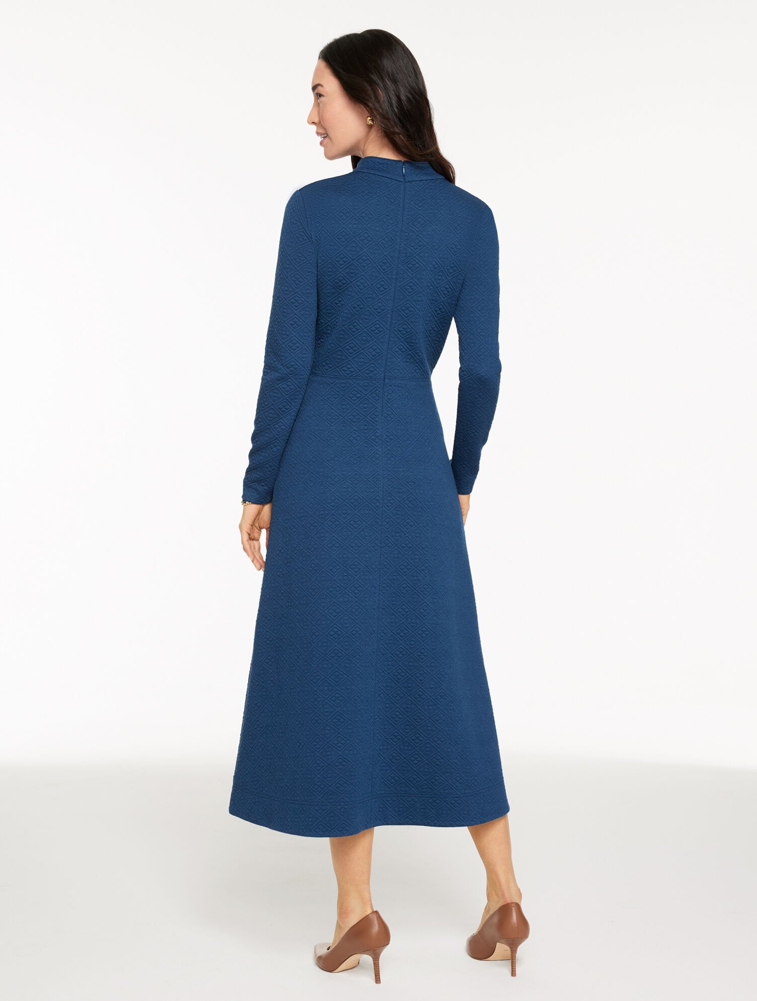 Women's Diamond Jacquard Fit & Flare Dress - Dark Navy Blue Dusk - 8 Talbots