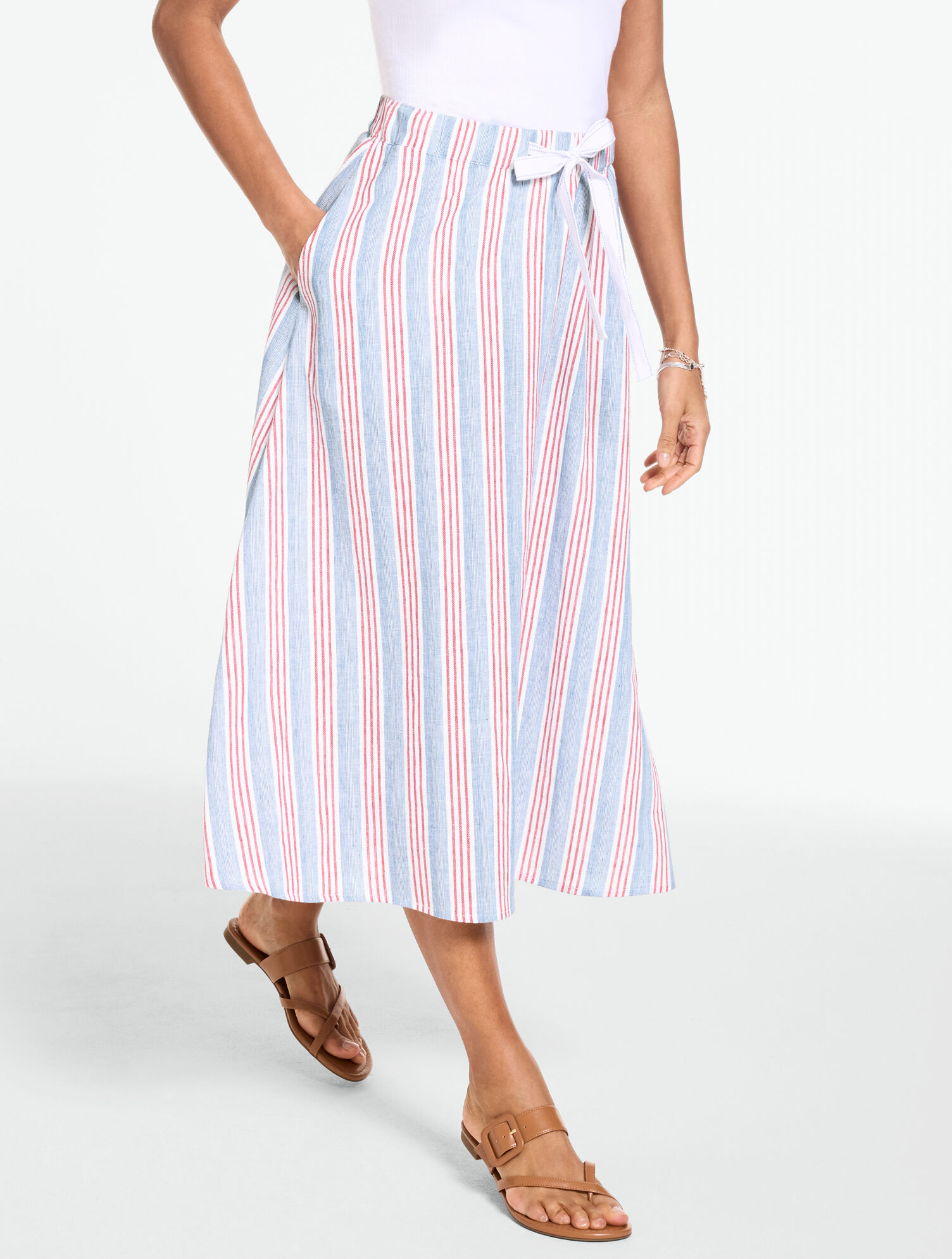 Linen-Blend Pull-On Skirt - Shore Stripe