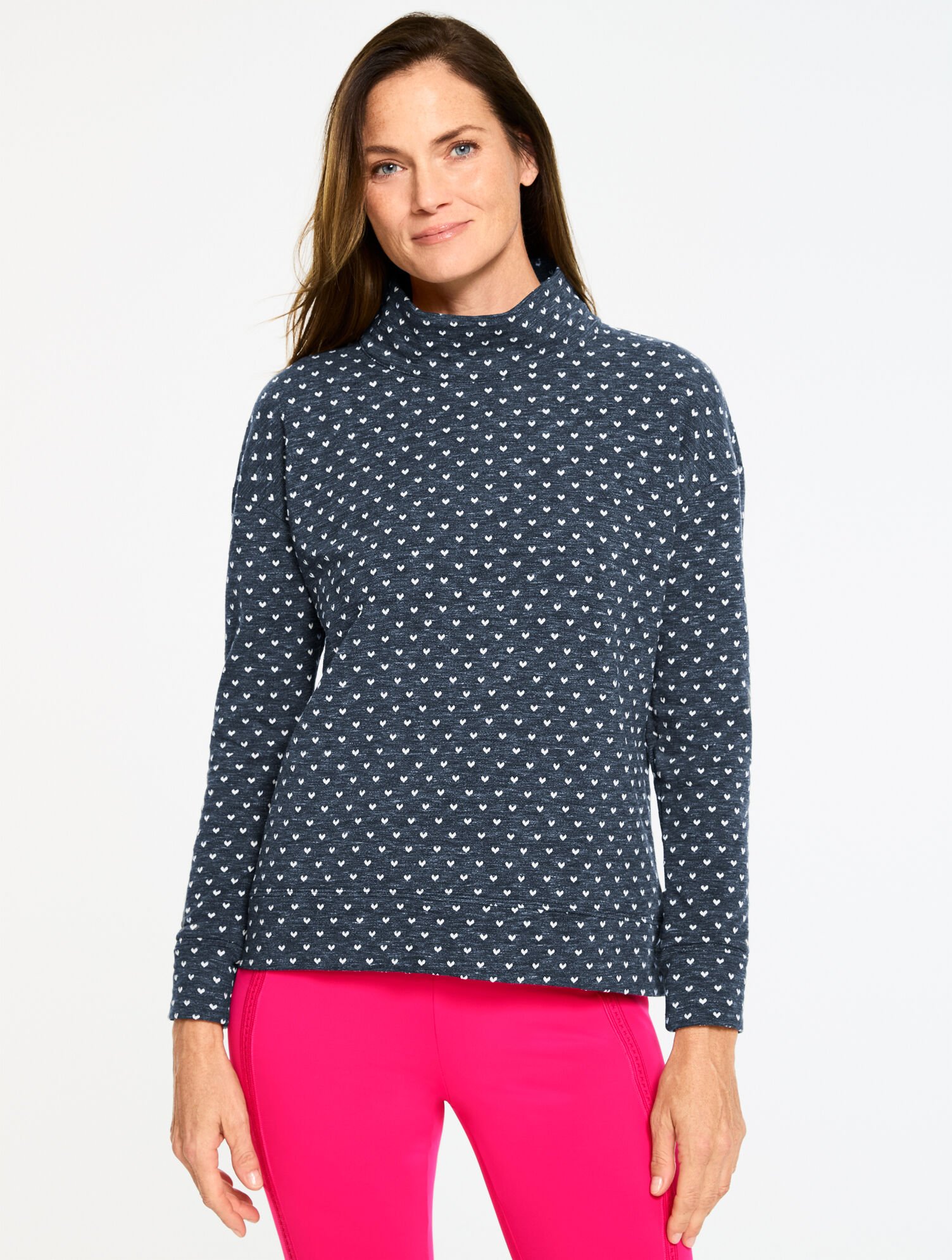 Jacquard Cowl-Neck Pullover - Heart Dot