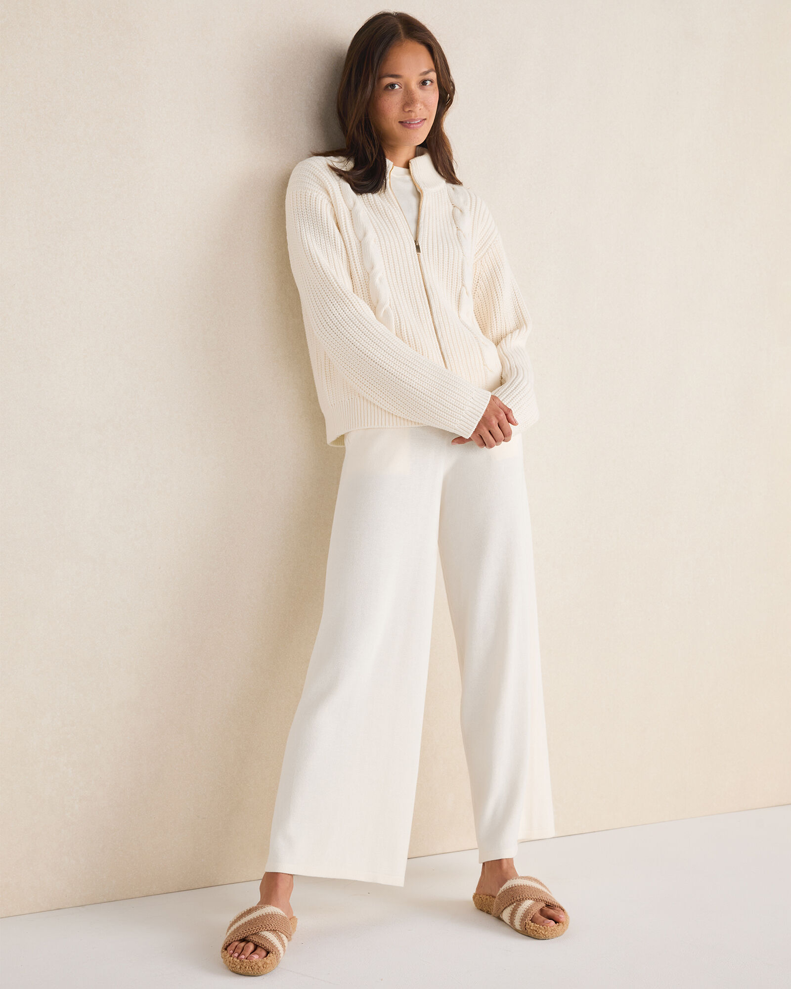 Cotton Mixed Stitch Double-Zip Cardigan | Haven Well Within