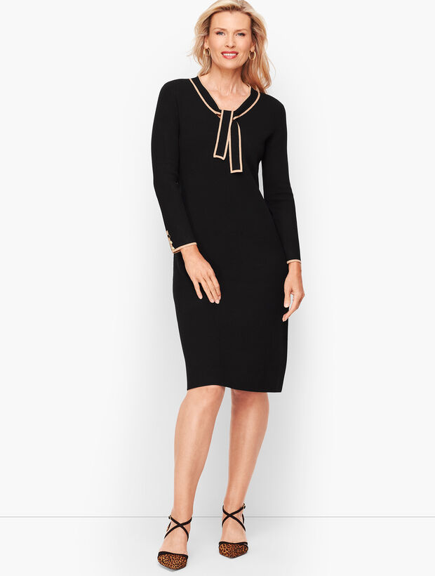 Tipped Tie Neck Sweater Dress