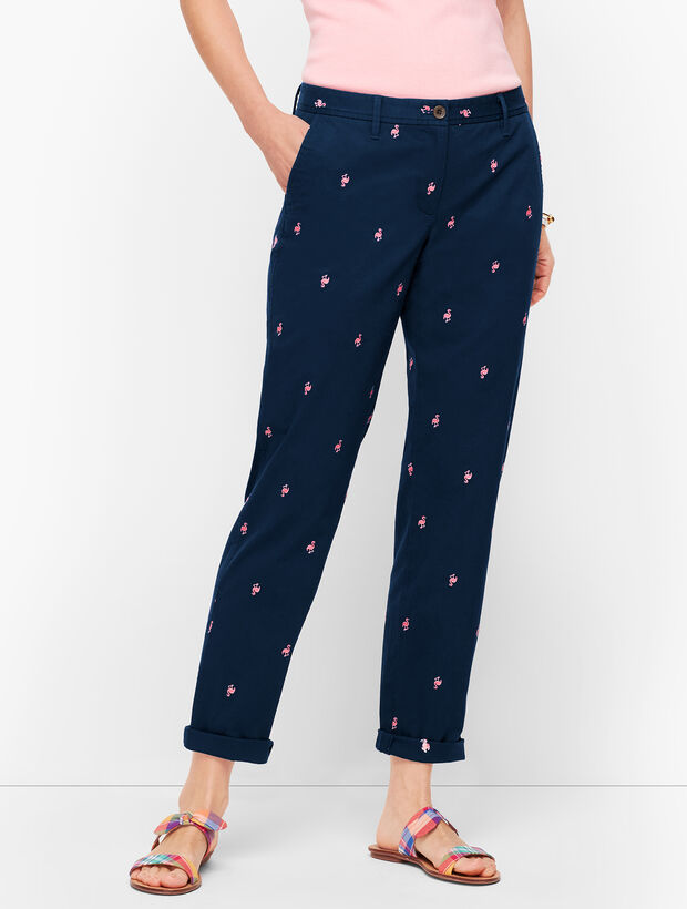 Relaxed Chinos - Embroidered Flamingo