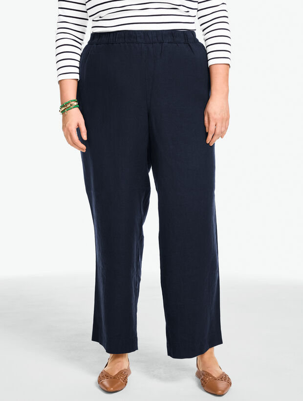 Washed Linen Wide Leg Pull-On Pants