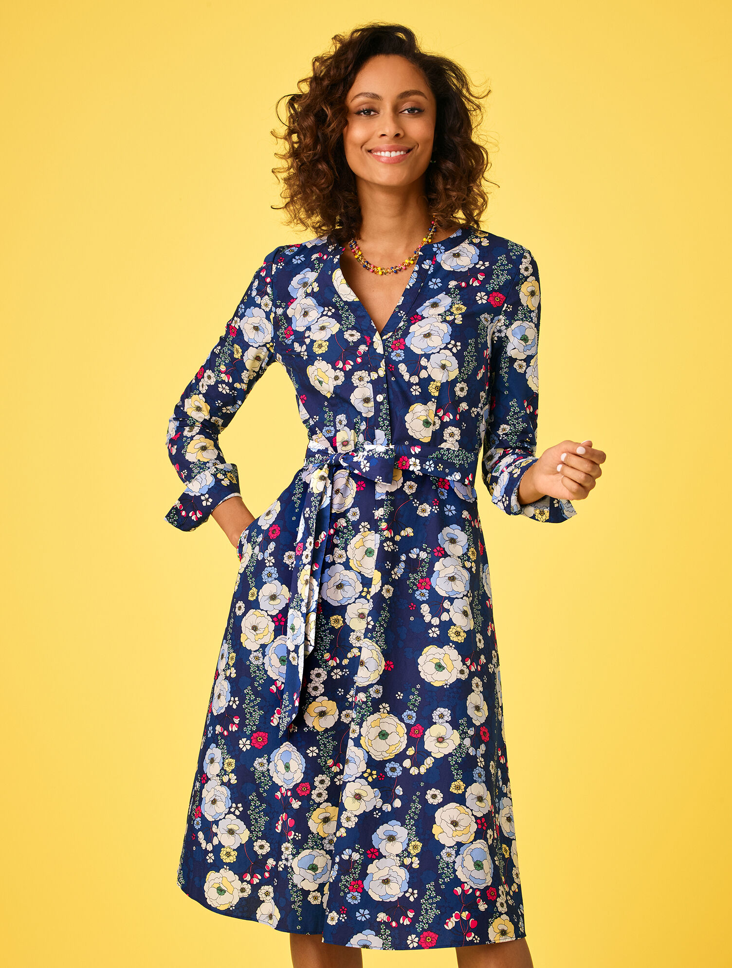 Falling Blossoms Belted Shirtdress