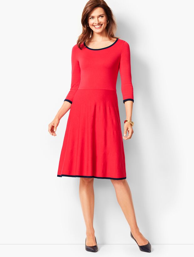 Tipped Fit &amp; Flare Sweater Dress