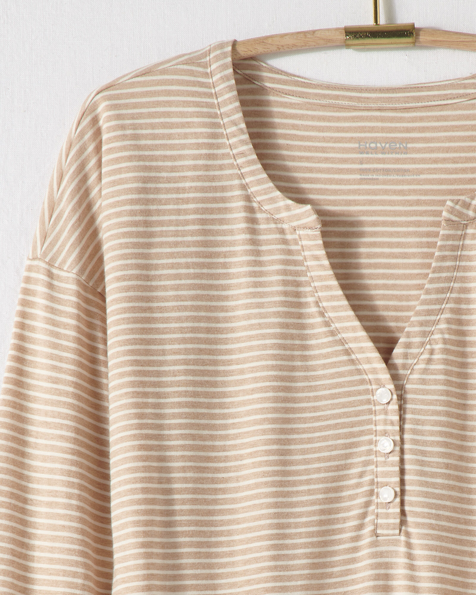 Organic Cotton Jersey Striped Henley Sleep Dress