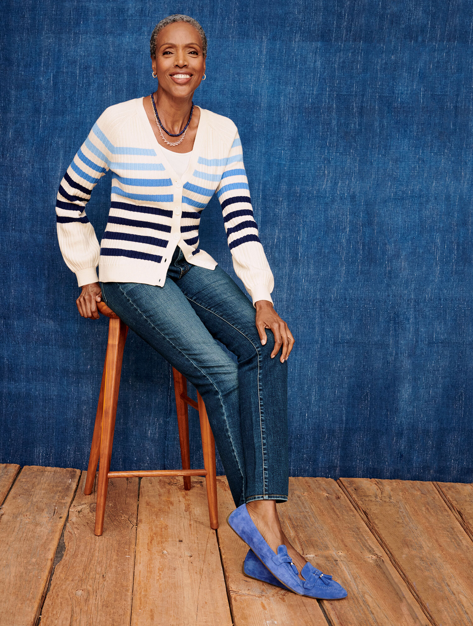 V-Neck Cardigan - Breton Stripe | Talbots