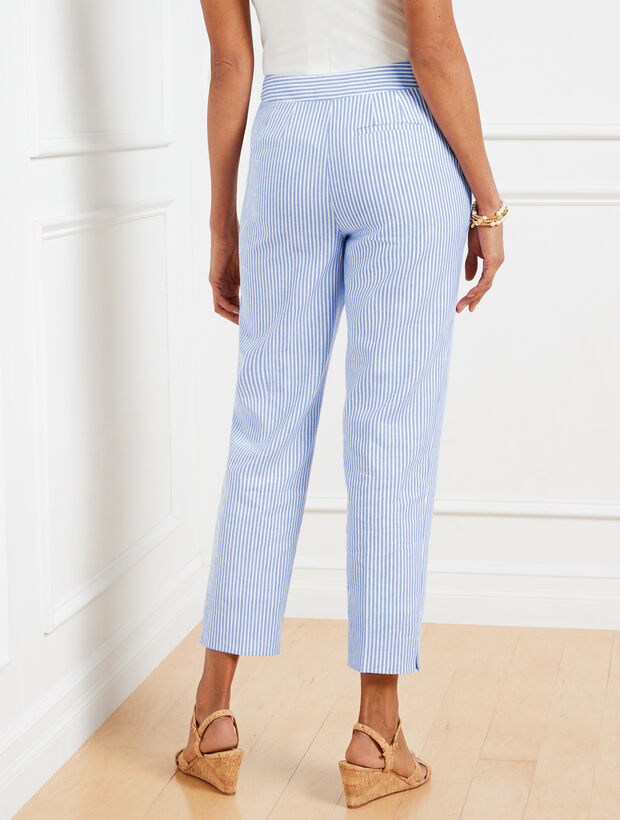 Linen Blend Slim Leg Crop Pants - Sunset Stripe