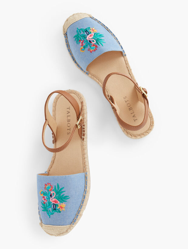 Izzy D'Orsay Embroidered Chambray Espadrille Sandals