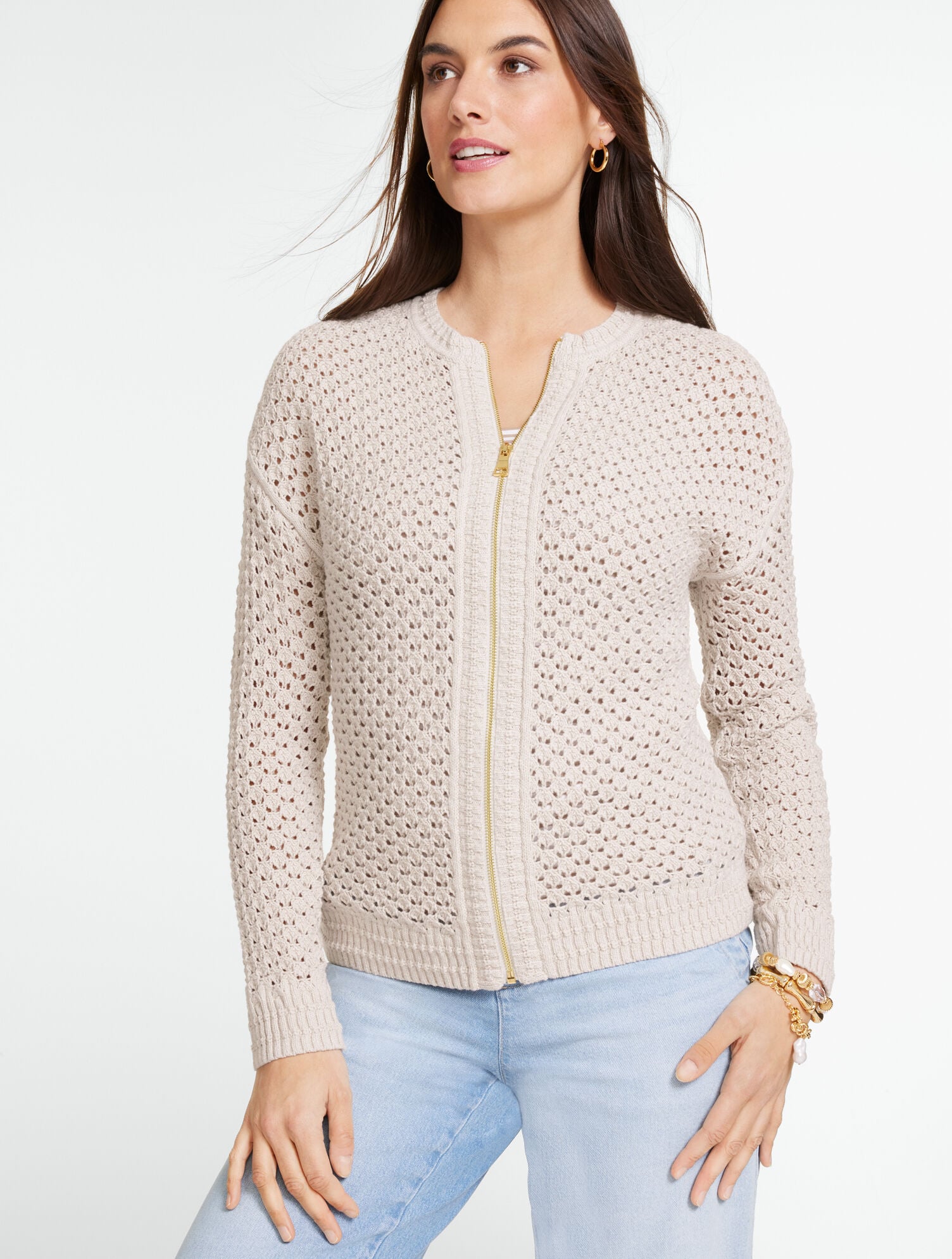 Open Stitch Full-Zip Cardigan