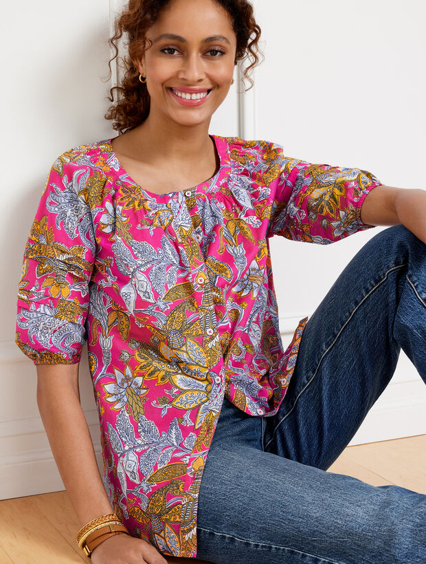 Pleated Sleeve Top - Lively Floral