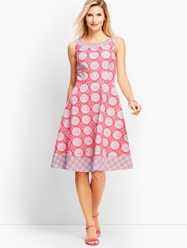 Mixed Geo-Print Fit-and-Flare Dress