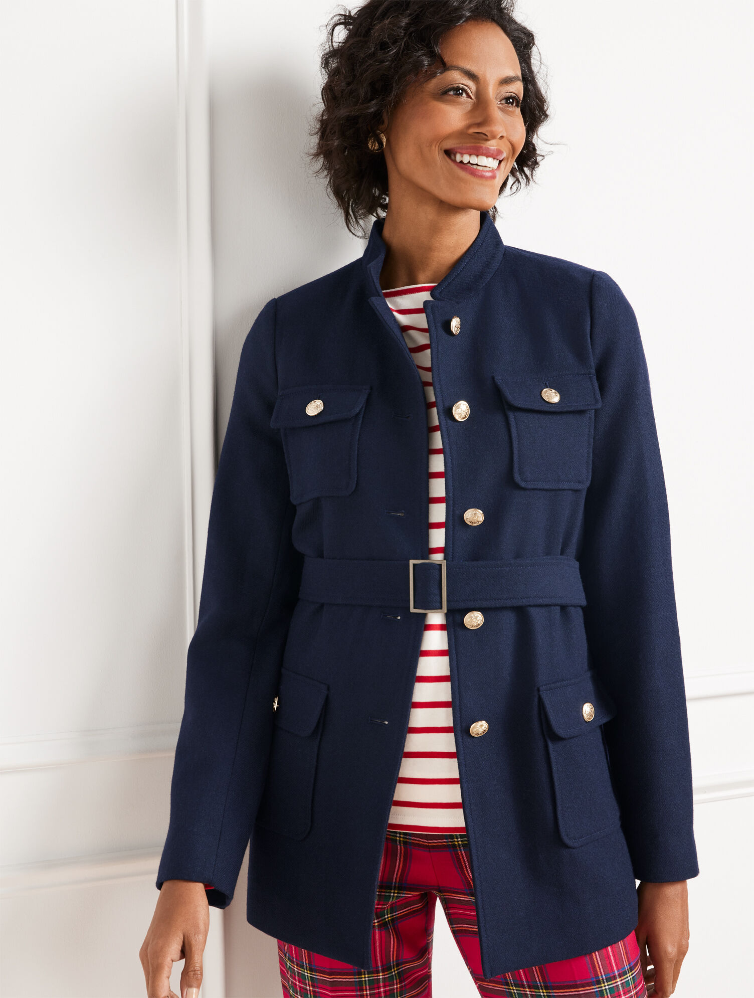 Belted Wool Blend Jacket Talbots