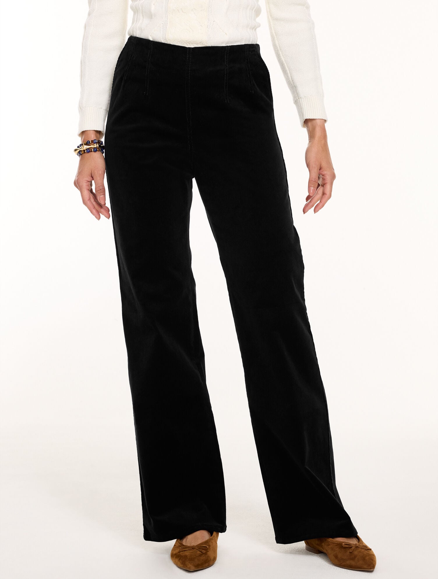Stretch Corduroy Flare Leg Pull-On Trousers