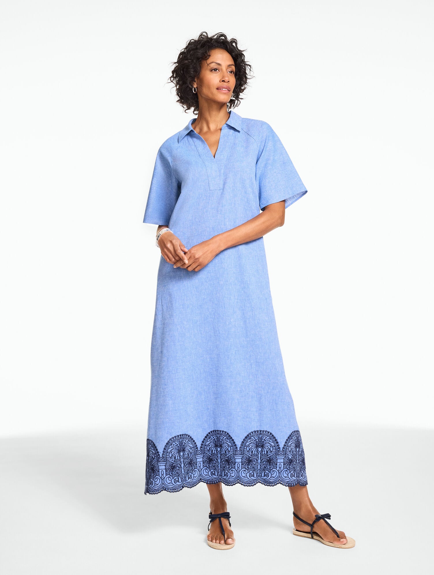 Embroidered Linen Blend Kaftan