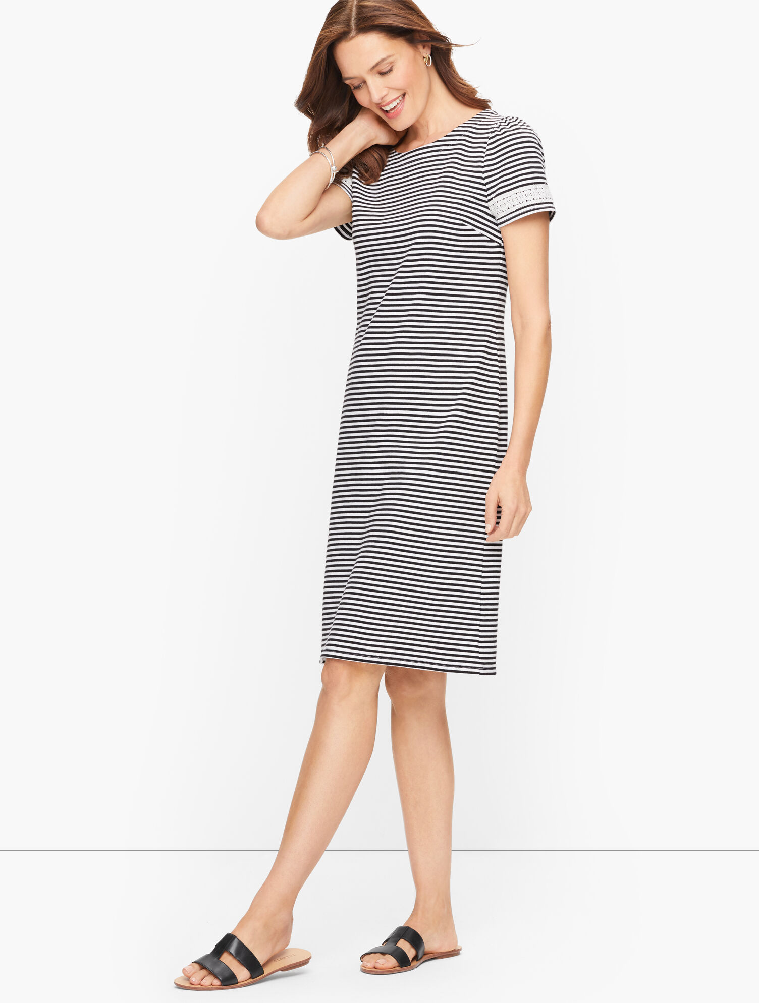 Cotton Lace Trim Shift Dress - Soleil Stripe | Talbots