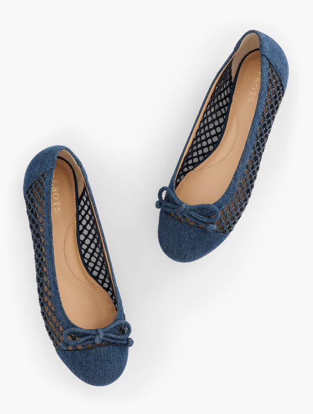 Blair Cap Toe Woven Ballet Flats - Denim
