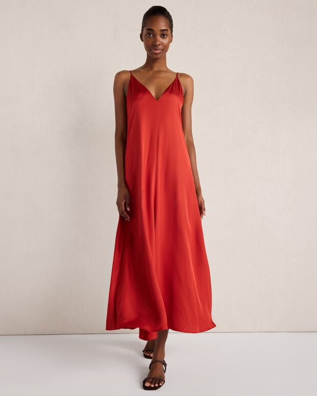 silk maxi dress - Silk Dress Flowy - Open Back Silk Gown - Beach Dress Women Silk Loungewear Dress - Women Summer Dress - Comfy Maxi Dress tie halterneck adds a sophisticated touch Strong Feelings Red Satin Maxi