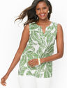 Split Neck Voile Shell - Layered Palm Leaves