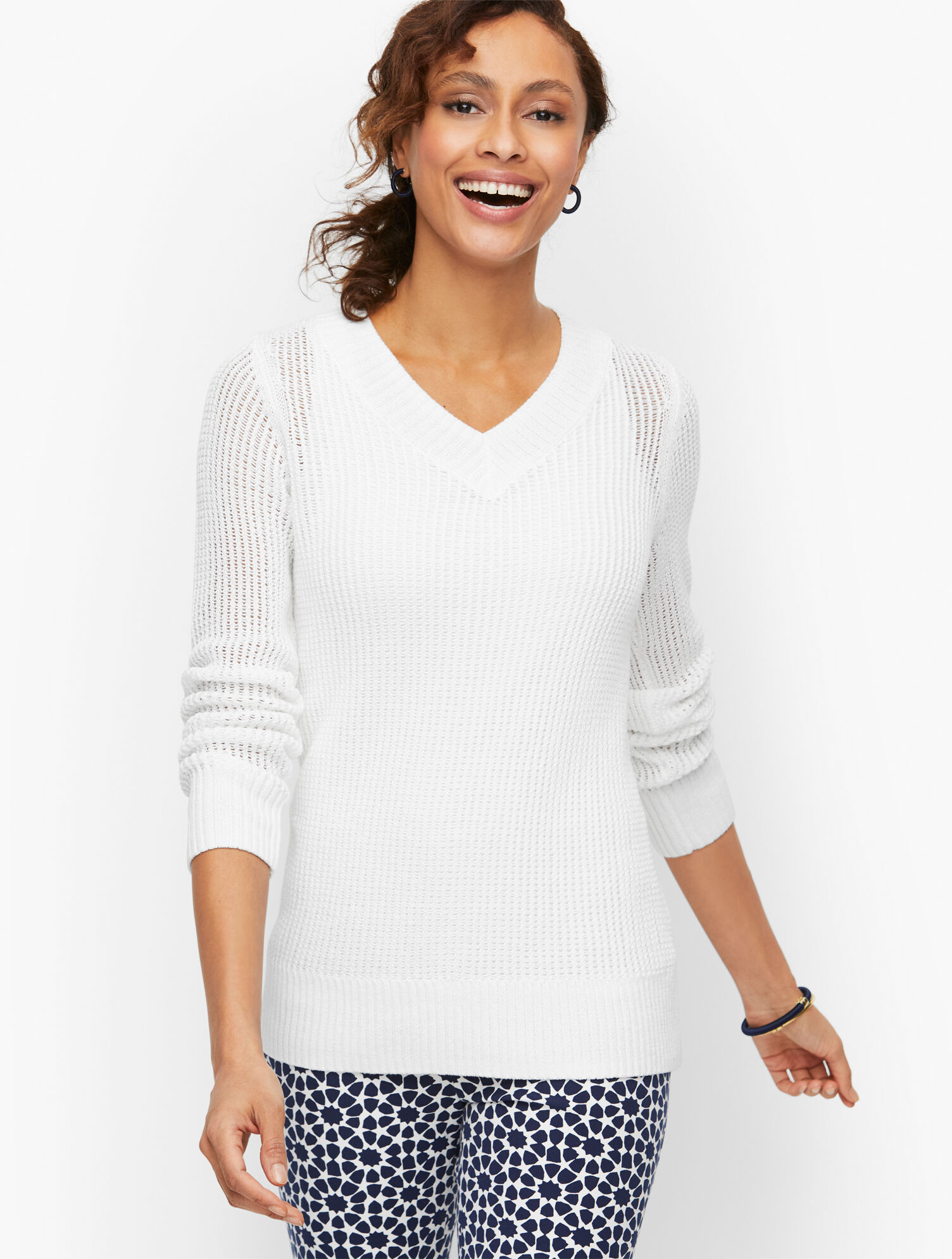 Tape Detail V-Neck Sweater | Talbots