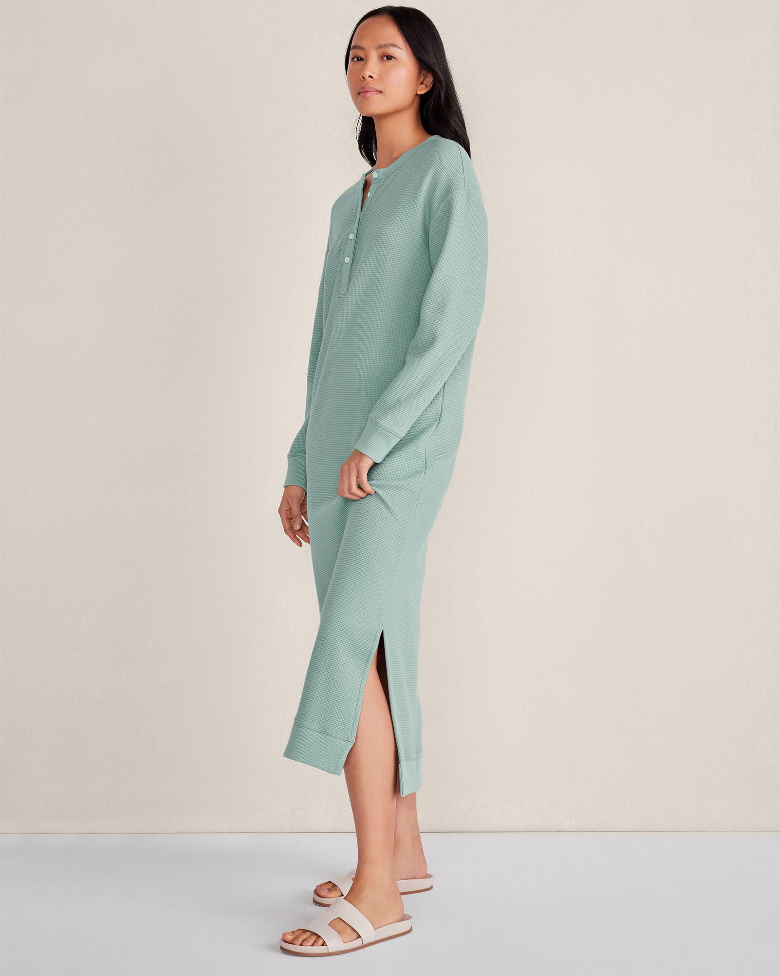 Organic Cotton Waffle Knit Henley Dress | Haven Well Within