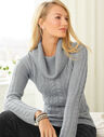 Metallic Cable Knit Cowlneck Sweater